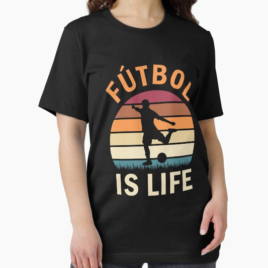Fútbol Is Life Football and Soccer Lover Vintage Retro Sunset T-Shirt