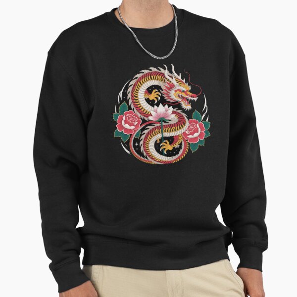 Chinese dragon with blooming lotus flowers ,Legendary Animals,dragon art,Legendary dragon Sweatshirt