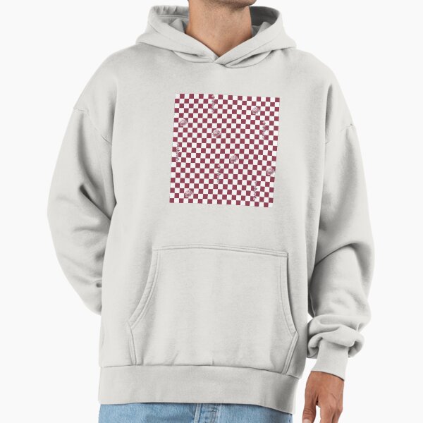 Retro Floral Checkerboard Pattern | White & Maroon Hoodie