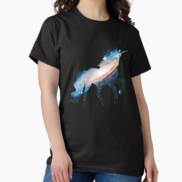 Legendary Animals Andromeda Galaxy Unicorn Outer Space Fairy Tale Galloping Unicorn Silhouette T-Shirt