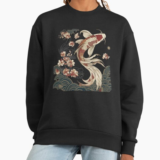Cozy Vintage Japanese Koi Fish, Nautical Animal Asian Art Nouveau Japan Sweatshirt