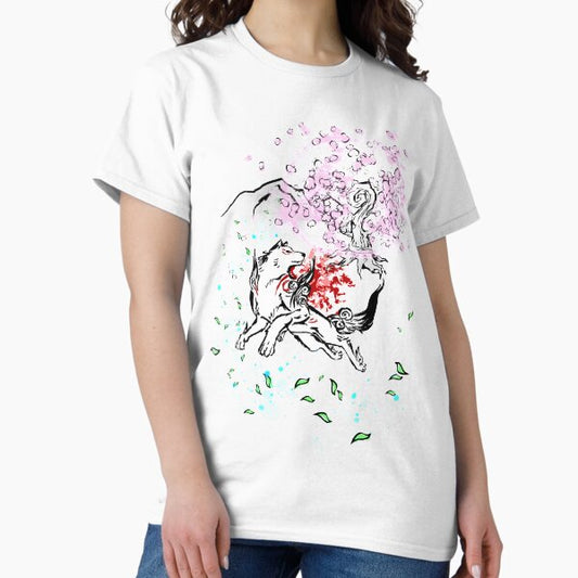 Amaterasu Okami with Cherry Blossoms T-Shirt