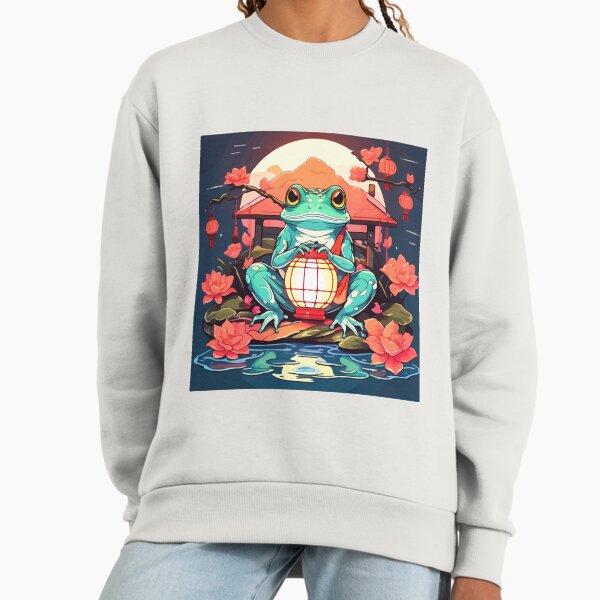 Frog with a Japanese lantern, lotus flower, and oriental ornaments. Sweatshirt