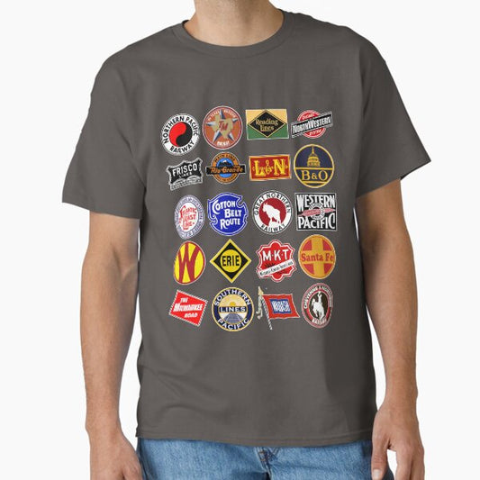 Vintage defunct Railroad Railway logos - Trains hobby T-Shirt
