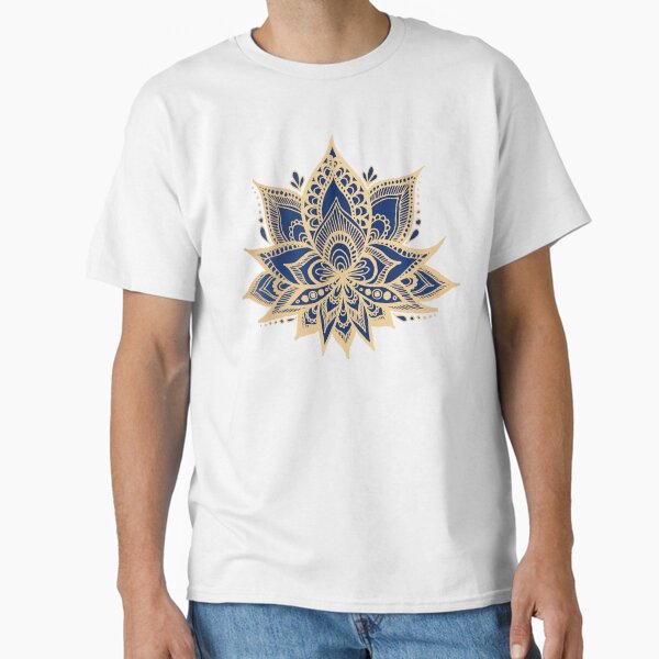 Gold and Blue Lotus Flower Mandala T-Shirt