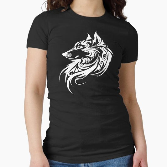 Wolf Silhouette, Legendary Animals, Tribal Art Fitted T-Shirt