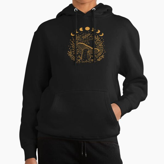 Dark Academia Aesthetic: Goblincore Cottagecore Witchy Moon with Fungi Mushroom Phases, Nature Forest Fairy Grunge Hoodie