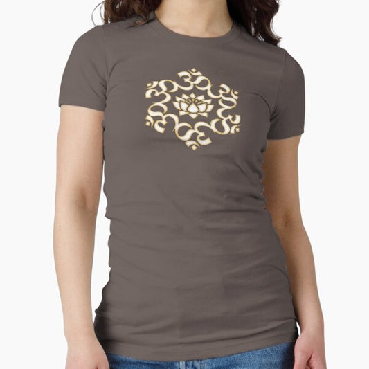 OM Mantra, Mandala, Lotus Flower - Buddhism - Yoga Symbol, Sound of the Universe Fitted T-Shirt