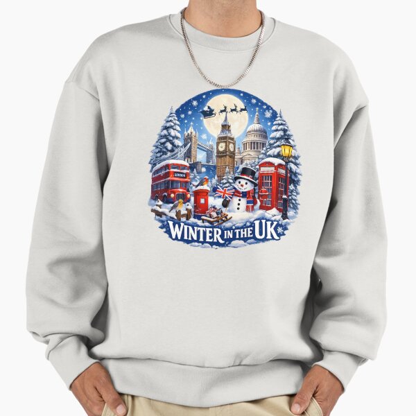Winter in the UK – Festive London Christmas Illustration | British Winter Scene Art Sweatshirt