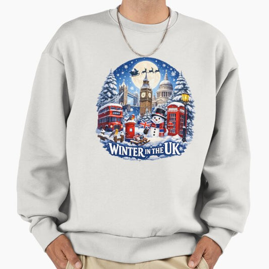 Winter in the UK – Festive London Christmas Illustration | British Winter Scene Art Sweatshirt