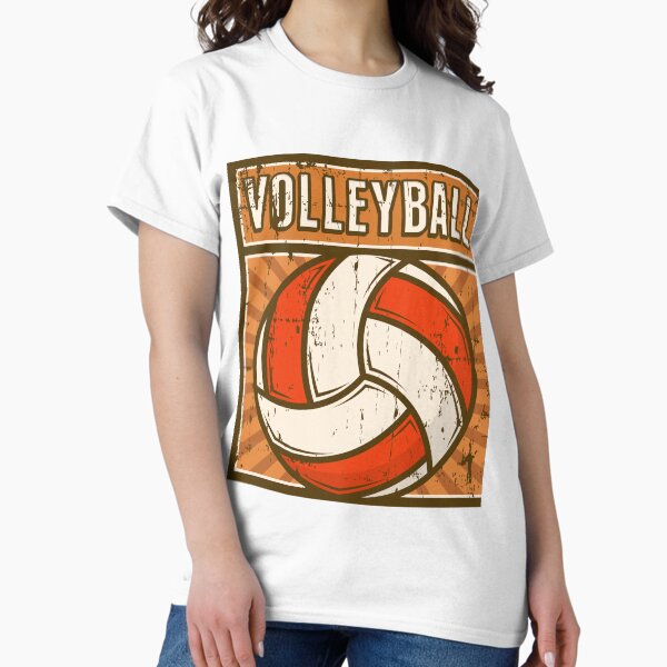 Volleyball Illustration in Retro Vintage Poster Style with white-red ball and orange background T-Shirt