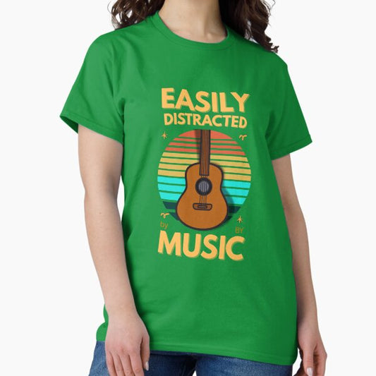 Easily Distracted by Music Vinatge Sunset Guitar Design T-Shirt