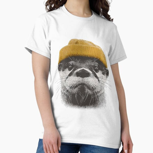 Otter Wearing Beanie Portrait T-Shirt