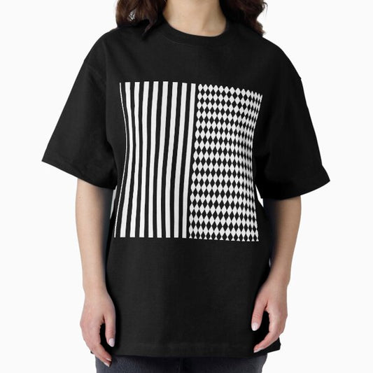 Black and White Harlequin Diamonds and Stripes T-Shirt