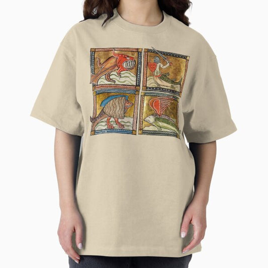 MEDIEVAL BESTIARY,SEA MONSTERS Gold Red Blue Antique Miniatures T-Shirt