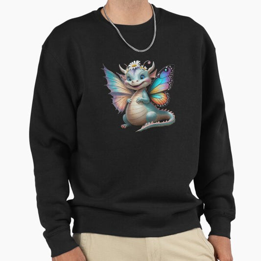 Smiling fantasy cute dragon with butterfly wings, Legendary Animals,dragon art,Legendary dragon Sweatshirt