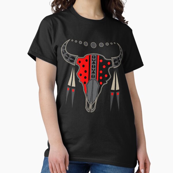 Buffalo Skull and Feathers (Red) T-Shirt