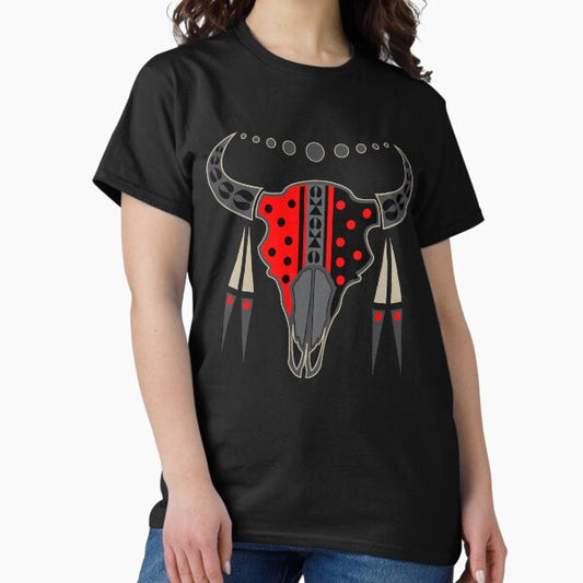 Buffalo Skull and Feathers (Red) T-Shirt