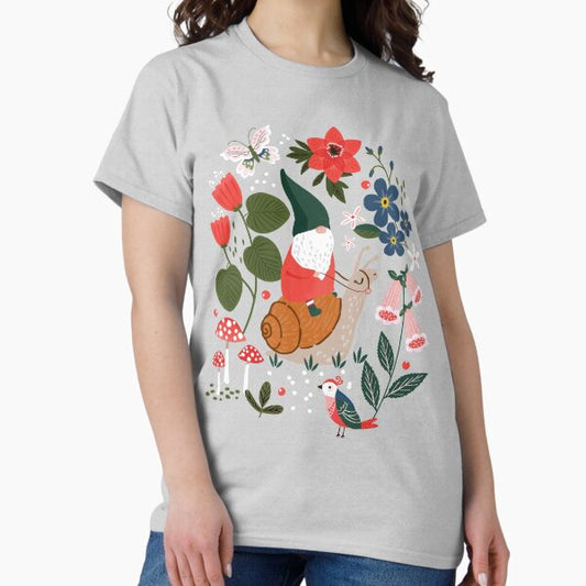 Whimsical garden gnome riding snail T-Shirt