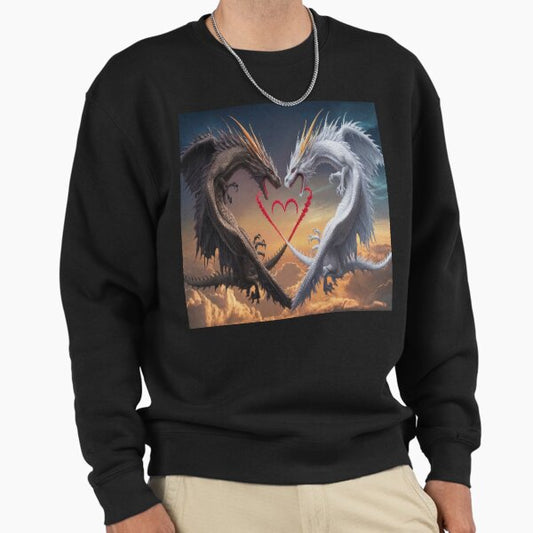 Dark and white two dragons love heart ,Legendary Animals,dragon art,Legendary dragon Sweatshirt
