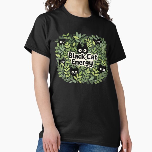 Peeking Void Cats in Green Indoor Jungle, Cute Cozy Japandi Plant Parent & Black Cat Energy Pattern T-Shirt