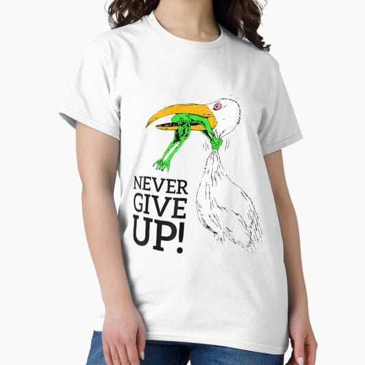 Never give up stork and frog T-Shirt