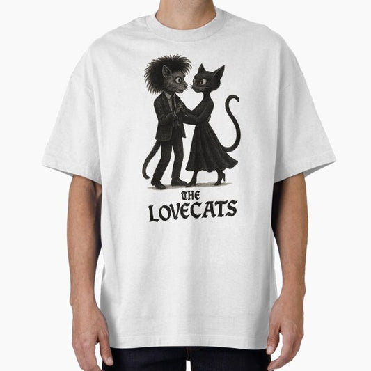 Goth Dancing Black Cats – Lovecats Inspired Art | The Cure Style Dark Cute Illustration | Cool Gothic Romance Cat Design T-Shirt