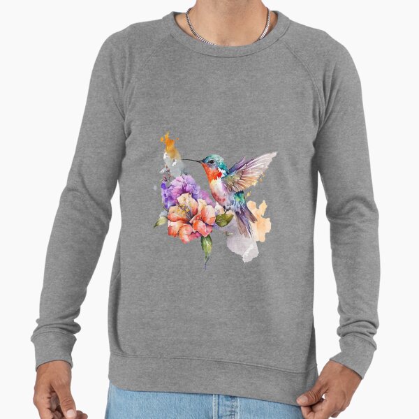 Colorful Watercolor Hummingbird and flowers Lightweight Sweatshirt