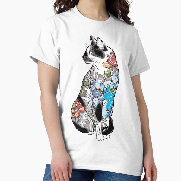 Cat in Lotus Tattoo T-Shirt