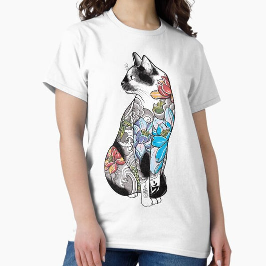 Cat in Lotus Tattoo T-Shirt