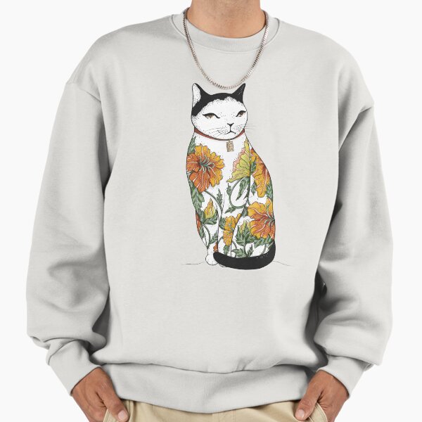 Cat in Tiger Flower Tattoo Sweatshirt