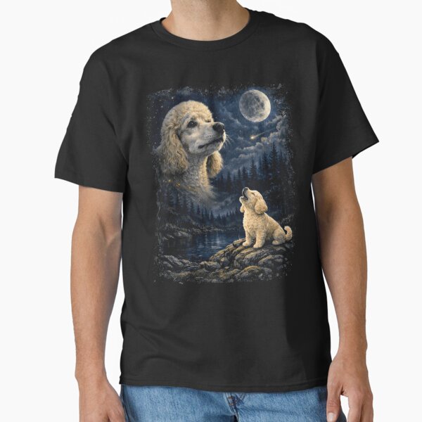 Poodle Howling at the Moon – Vintage 90s Retro Night Sky Dog Art T-Shirt