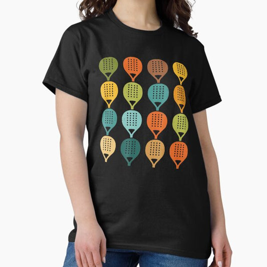 Colorful Padel Rackets Pattern Retro Sports T-Shirt