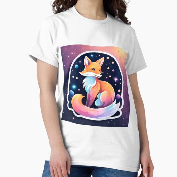 Fox in pastel tones against a galaxy background T-Shirt