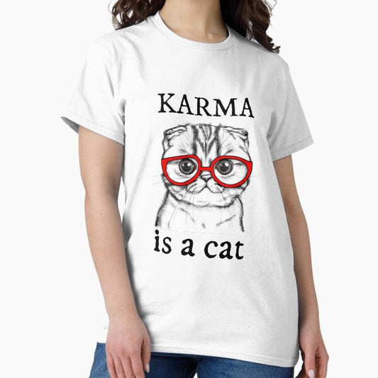 Karma is a Cat Midnights Lyric T-Shirt | Sticker | Scottish Fold Cat | Music Lyrics Fan Merchandise T-Shirt