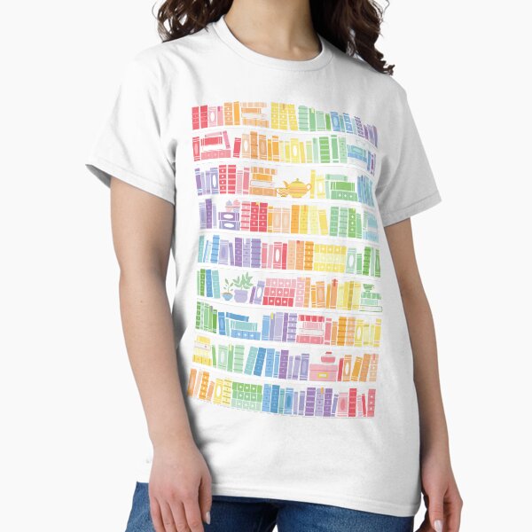 Rainbow Books Shelf Pattern (Black Background) T-Shirt
