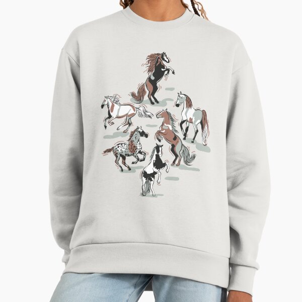 Horses in the wind // sage green textured background green and taupe brown beautiful line contour creatures toile look Sweatshirt