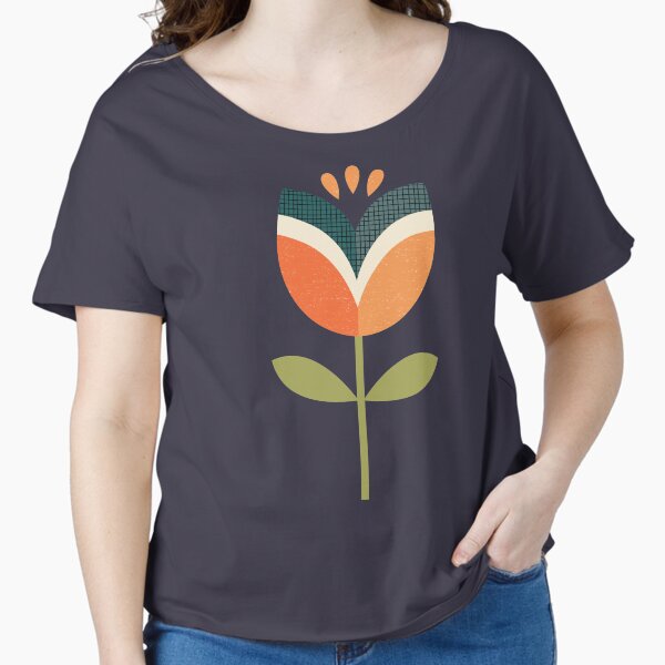 Retro Tulip - Orange and Olive Green Relaxed Fit T-Shirt