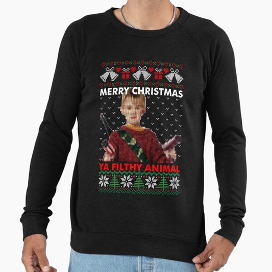 Kevin merry christmas ya filthy animal knitted Lightweight Sweatshirt