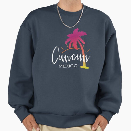 Cancun Mexico Palm Tree Sunset Watercolor Calligraphy Artwork Sweatshirt