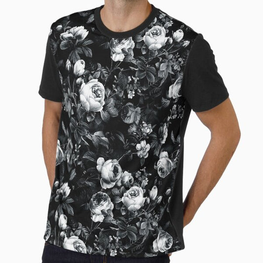 Roses Black and White Graphic T-Shirt