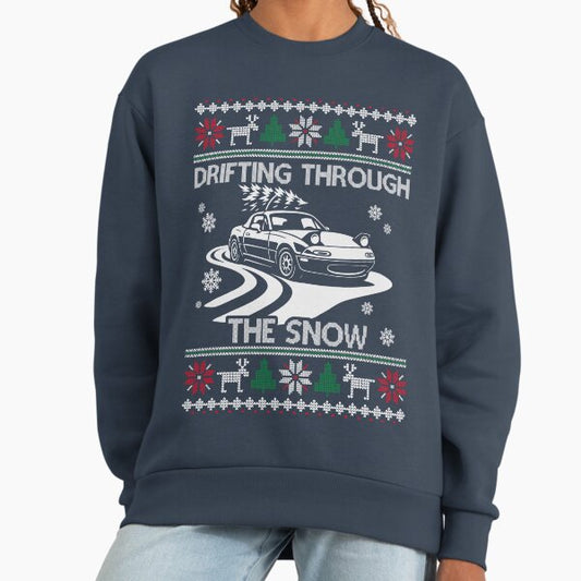 Drifting Through the Snow – Pop-Up Headlights JDM Roadster Ugly Christmas Design Sweatshirt