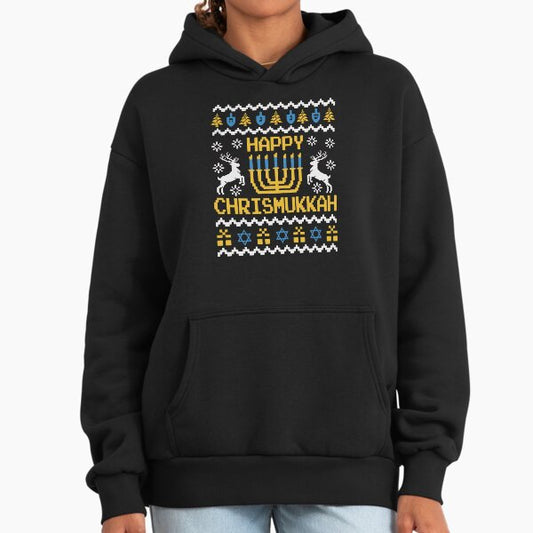 Happy Chrismukkah - Chrismukkah Knitted Pattern Animated Character Christmas Illustrations Knitted C Hoodie