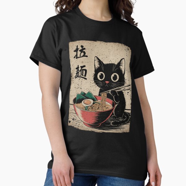 Cat Ramen Japanese Funny Graphic Tees Kawaii Cat Anime Gifts T-Shirt