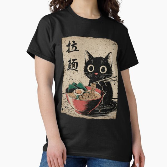 Cat Ramen Japanese Funny Graphic Tees Kawaii Cat Anime Gifts T-Shirt