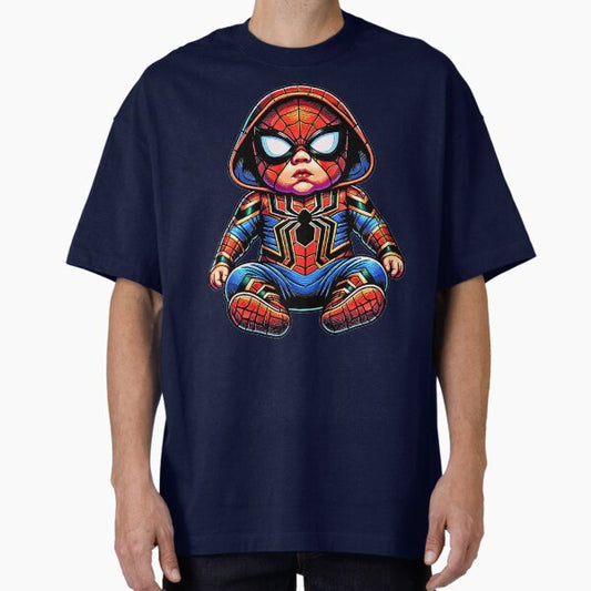 Cute Baby Spider Superhero – Chibi Hooded Hero Cartoon Art T-Shirt