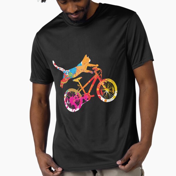 Cat Riding A Bicycle Colorful Abstract Design Active T-Shirt