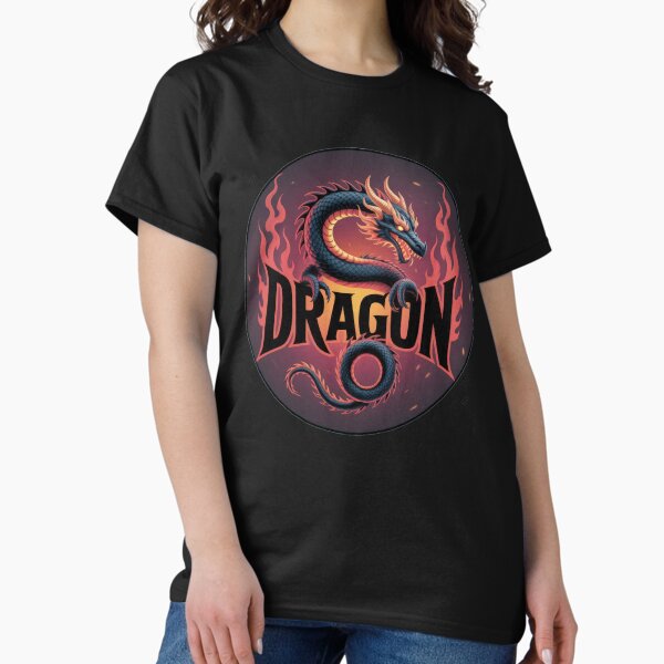 Fiery black dragon with fire emblem logo , Legendary Animals,dragon art,Legendary dragon T-Shirt