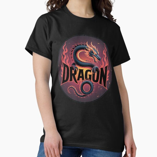 Fiery black dragon with fire emblem logo , Legendary Animals,dragon art,Legendary dragon T-Shirt
