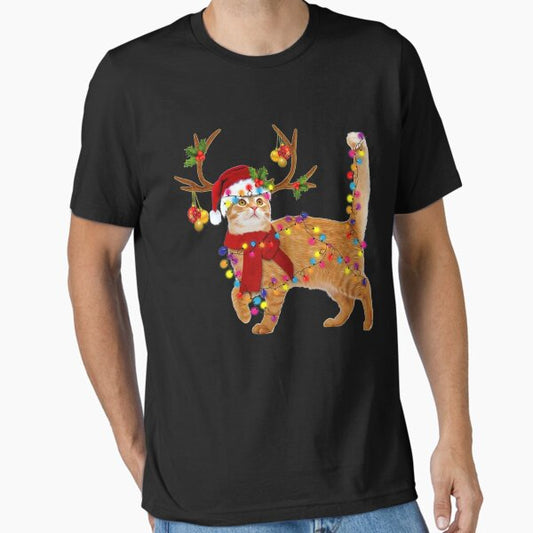 Cat Gorgeous Reindeer Christmas Lights Tree Cat Scarf Xmas Santa Claus T-Shirt